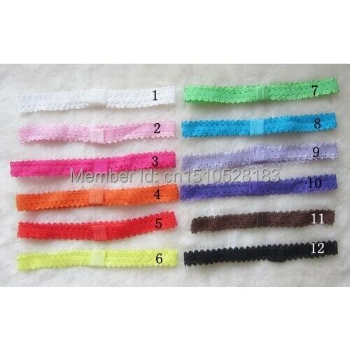 Free Shipping,2017 New 48pcs/lot 12 Colors Shimmery Stretchy Lace Headbands,Lacy Frilly Hairbands,Hair Accessories