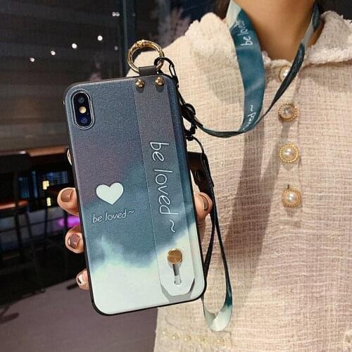 Sumkeymi Lanyard Wrist Strap Phone Holder Case For iphone 12 11 6 7 8 Plus mini Pro Max X XS XR Watercolor Pattern TPU Cover
