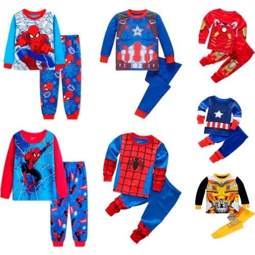 Childrens Spider Set Kids Sleepers Boys Girls Super Hero Cartoon Long Sleeve Pyjamas Sleepwear Free Shipping Long Pajamas