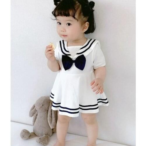Toddler Infant Baby Girl Sailor Dress Bowknot Sailor Collar Summer Breathable Cotton Beach Holiday Baby Girl Clothesd