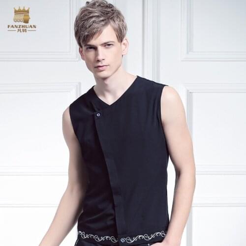 FanZhuan Free Shipping New fashion casual male Mens British brand men 2016 summer sleeveless slim shirt 612065 On Sale
