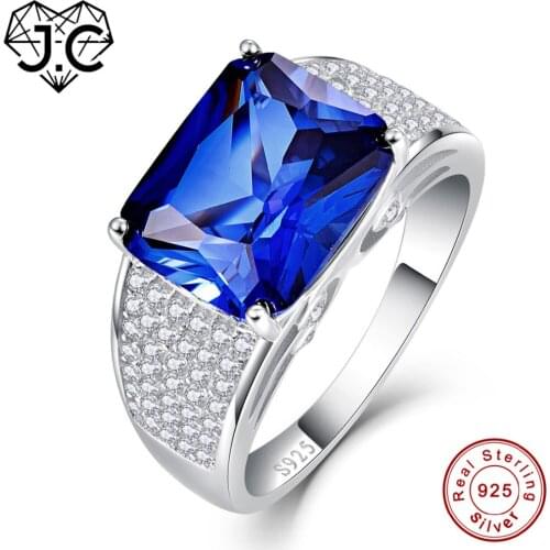 J.C Unisex Brilliant Sapphire Blue & Emerald & White Topaz Solid 925 Sterling Silver Ring Size 6 7 8 9 Engagement Fine Jewelry