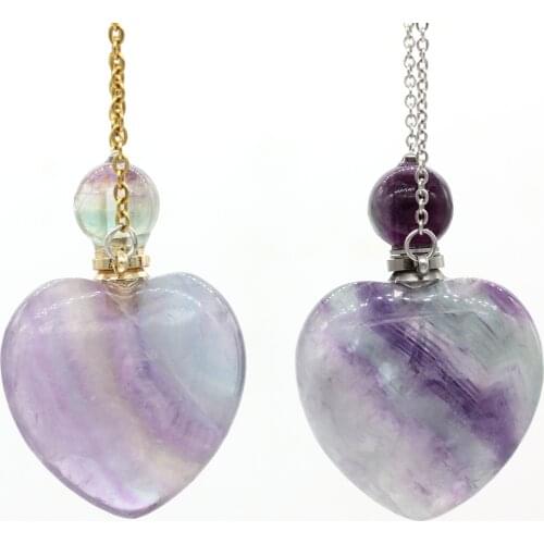 KFT Natural Healing Crystal Quartz Stones Perfume Essential Oil Diffuser Bottle Pendants Heart Shape Stone Pendant Necklace