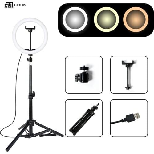 10 Inch Ring Light with Various size Tripod Selfie Ring Lamp with Phone Holder USB Plug Photography Lighting for Youtube Make up