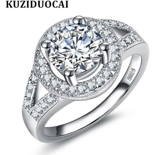 Kuziduocai New Fashion Jewelry Stainless Steel Large Particle Zircon Flower Wedding Rings For Women Anillo Anel Bague Punk R-174