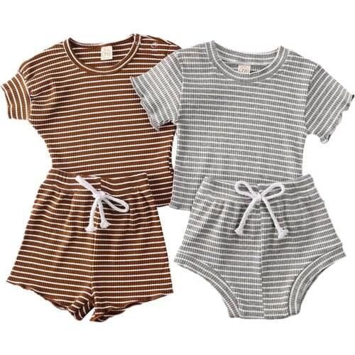Summer Toddler Baby Girl Clothes Boys Outfits Suit Striped Baby Cotton Casual Top Short Pants Overalls Childrens Clothing Sets