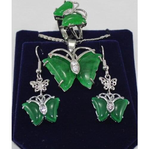 Favorite & beautiful plated green Butterfly earrings pendant ring size 7 8 9 # AA jewelry set
