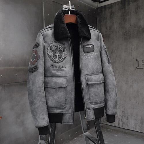 2019 New B6 Mens Sheepskin Shearling Jacket Flight Jacket Mens Leather Jacket Fur Coat Embroidered Aviator Mens Winter Coats