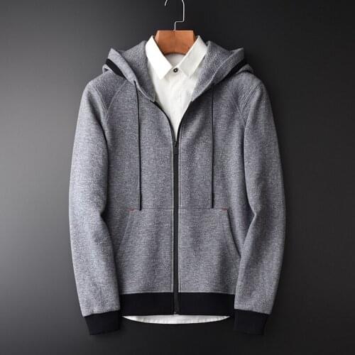 Men Autumn New Grey Yarn-dyed Zipper Sweatshirt Male Hight Quality Fashion Solid Color Slim Fit Mens Hoodies