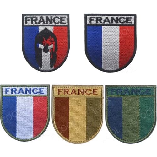 French Flag Embroidery Patch France Shield Tactical Military Patches Emblem Appliques Spartan Shoulder Embroidered Badges