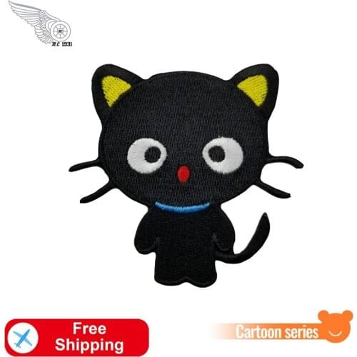 Black Pretty Cat Embroidered Patch Iron on DIY for Clothing Cartoon Stickers High Quality Cute Front of Jacket Bags Accessories