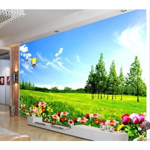 3d room wallpaper custom mural non-woven wall sticker prairie flower blue sky white clouds painting photo wallpaper for walls 3d