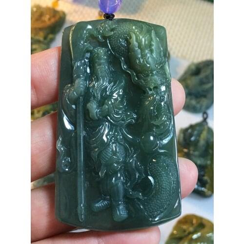 Natural Myanmar jade A HandCarved guan gong jadeite jade emperor green jade pendant jade necklace pendants jewelry necklaces men