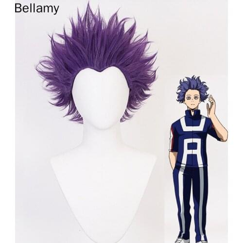 Anime My Hero Academia Shinso Hitosh i cosplay hairwear Deep purple puffy curled Cosplay Wig +Wig Cap