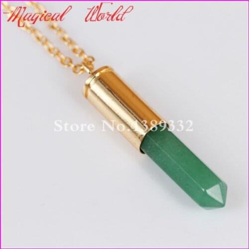 Nature Green Aventurine Gems Point Bullet Necklace Real Casing Gems Pendant Drusy Quartz Druzy Pendant Necklace