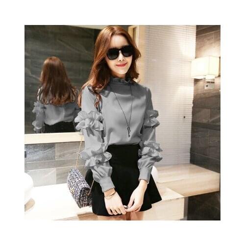 2018 Autumn Stand Collar Long-sleeved Slim Bottoming Shirt Top Womens Shirt Chiffon Shirt Women