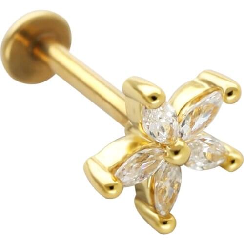 JHJT 16G Lip Rings 316L Surgical Stainless Flowers Cubic Zirconia Body Jewelry Cartilage Studs