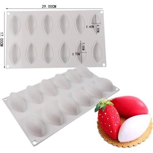 12 Cavity Silicone Cake Fondant Mold Form Quenelle Shaped Mould Mousse Cake Chocolate Decorating Tools Baking Pan Tray