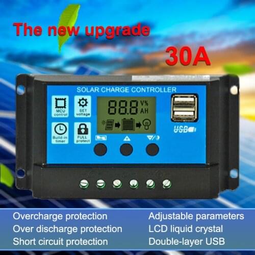 Solar Charge Controller 12V 24V 60A 50A 40A 30A 20A 10A PWM Controller LCD Dual USB 5V Output Solar Panel PV Regulator home DIY