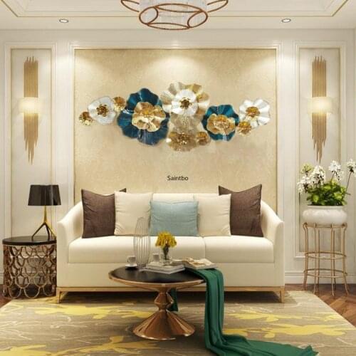 Modern European Iron Pendant Wall Decoration Living Room Background Wall Porch Metal Wall Decoration Gold Flower Wall Hanging