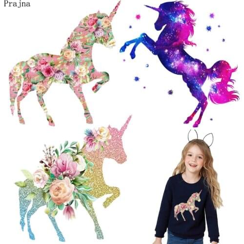 Prajna Iron On Transfer For Clothes Stripes Flower Unicorn Patch Thermal Stickers Patches On Clothes Heat Vinyl Transfer Badges