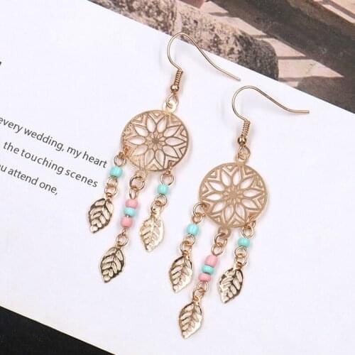 Vintage Ethnic Golden Leaf Dangle Drop Earrings Hanging For Women Female Fashion Anniversary Jewelry Ornaments Accessories