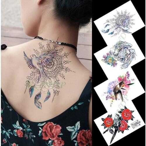 Waterproof Temporary Tattoo Sticker Feather Bird Peony Fake Tattoos Ukiyoe Geisha Crown TaiChi Body Art Arm Fake Tatoo Women Men