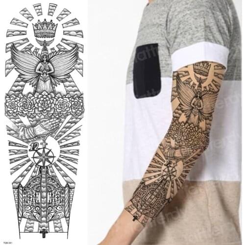 New Temporary Tattoo Stickers For Men Full Body Art Arm Sleeve Tattoo 48*17CM Large Waterproof Tatoo Girl Crown angel pilgrimage