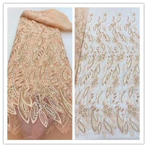 Embroidery ZH-368682 French Tulle Lace Fabric Nigeria Quality Hot Sale Fashion Net Sewing Material with beads For Wedding Dress