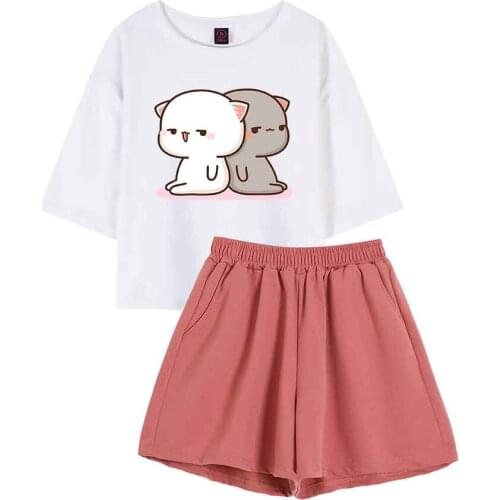 Funny Bear Two Bears Sleepwear Women Pajama Sets Short Sleeve T Shirt Cute Kawaii Pajama Shorts Popular Two Piece Set Summer