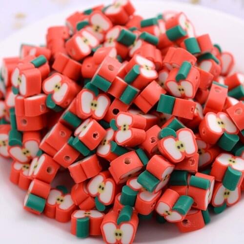 50-100pcs/pack Clay Spacer Loose Beads Apple Shape Printing Polymer Clay Beads For Jewelry Making Diy Handmade Accessories