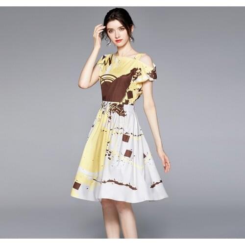 2021 New Women Dresses Office Lady A-LINE Printing Mid-Calf Party Women Dresses Night Vintage Elegant Dresses For Women SUMMER