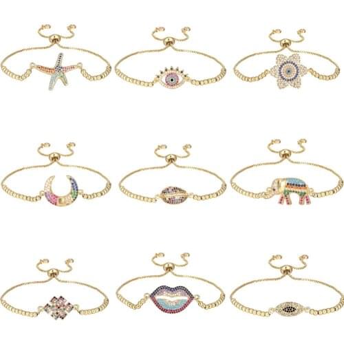 HECHENG rainbow CZ zirconia evil eye bracelet wholesale for women crystal charm braceet multicolor jewelry