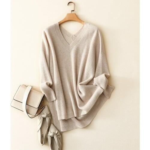 Autumn winter new style v neck pullover for ladies large size womens soft 100% cashmere sweaters