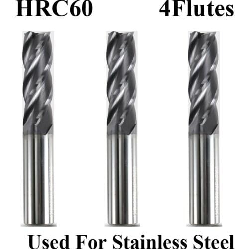 1mm 1.5mm 2mm OD 50mm Length HRC60 Tungsten Solid Carbide 4 Flute Stainless Steel Flattened CNC Cutting Tool End Milling Cutter
