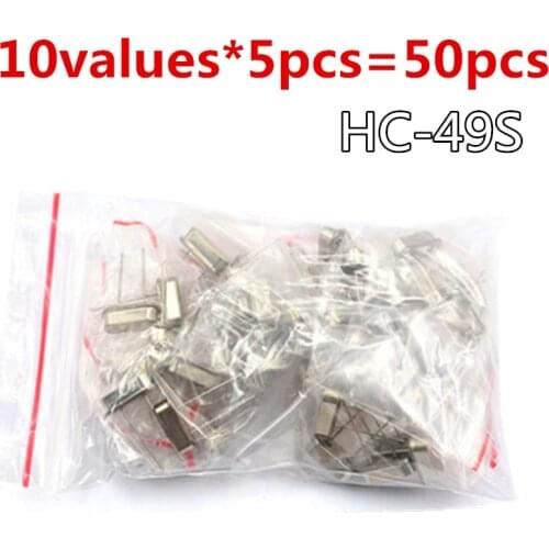 10Values X5pcs=50pcs HC-49S Crystal resonator Kit 6M,8M,10M,11.0592M,12M,16M,24M,24.576M,25M,40M quarz-resonator Kris crystal