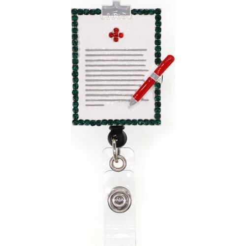 20pcs/lot Brand New Rhinestone Medical Clipboard Badge Holder Retractable Medical Nursing Badge Reel