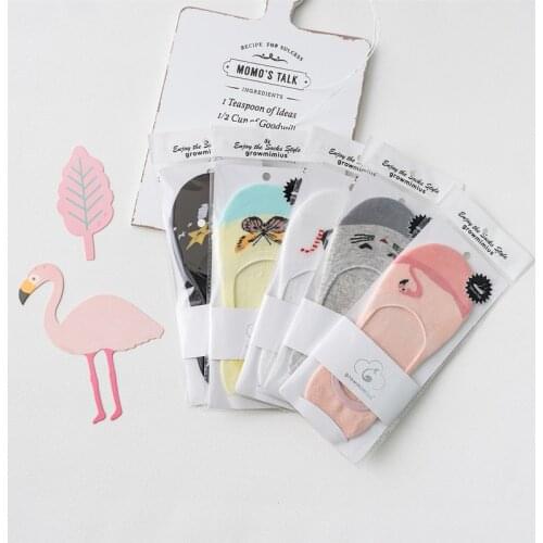 2017 flamingo series woman Invisible silicone non-slip Cotton Lovely socks Painting lady Adult Female boat socks