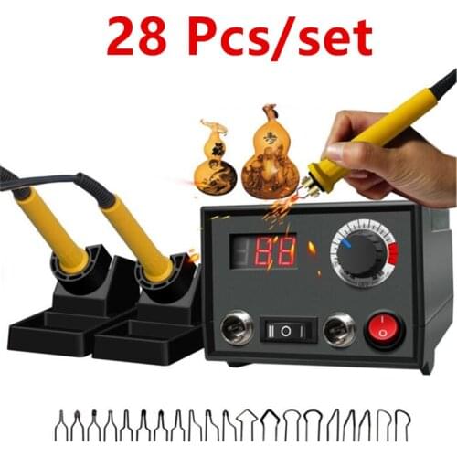 28 Pcs/set Adjustable Temperature Wood Burner Pyrography Pen Burning Machine for Drawing Wood Leather Writing Leaves Embossers
