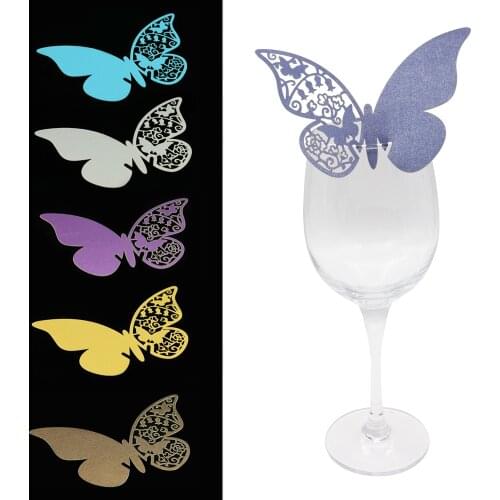 50pcs/set Wholesale Wedding Supplies Butterfly Name Place Card Holder Wedding Party Table Wine Glass Decoration Party Event