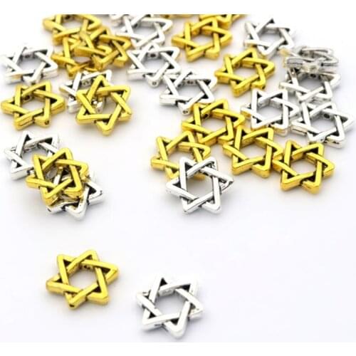 50pcs Antique Silver Color Hexagram Star Spacer Loose Metal Beads For Jewelry Making Bead Needlework Diy Accessories Wholesale