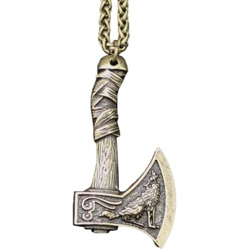 634D Viking Wolf Raven Axe Pendant Necklace Alloy Chain Viking Jewelry Gifts for Women