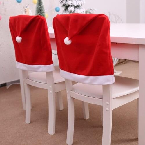 Christmas Hat Chair Cover Red Santa Claus Dining Chair Cover for Holiday New Year Merry Christmas Party Kitchen Table Decor