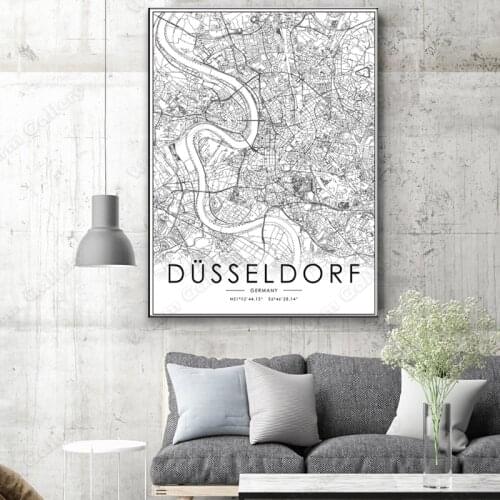 Black and White City Map The Dusseldorf City Map Poster HD Print Wall Art Canvas Nordic Landscape Painting for Home Decor