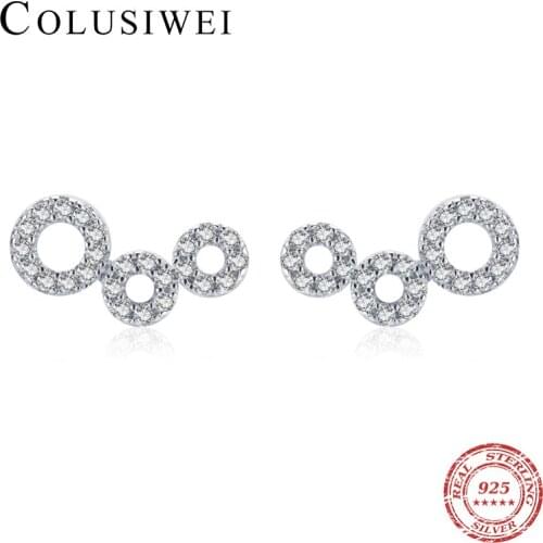 Colusiwei Hot Fashion 925 Sterling Silver Stackable Geometric Circle Stud Earrings for Women Bright Zircon Round Ear Pin Jewelry