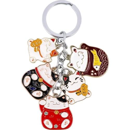 DZ1745 Cartoon Japanese lucky Cat Pendant Cute Keychains Key Chain Keys Ring Key Holder Creativity Enamel Charm Jewelry Gifts