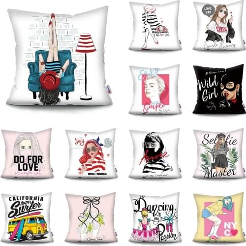 Elegant Girl Printed Cushion Cover Pure beauty Decorative Cushions Polyester Throw Pillow Case Car Sofa Home Decor Pillowcase