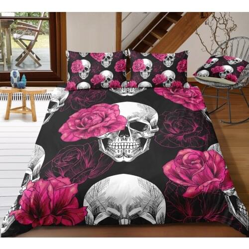 Fanaijia Flower Skull Bedding Sets King Size Sugar Skull Duvet Cover Set Kids Quilt Cover with Pillowcase Bed Set