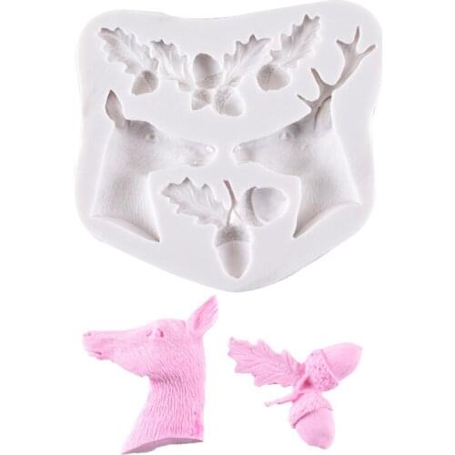 1pcs Silicone 3D Christmas Elk Deer Acorn Leaves Fondant Cake Mold Soap Molds Baking Moulds Molde de Bolo Cake Decorating Tools