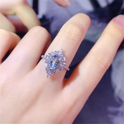 Natural Topaz Ring,Genuine S925 Sterling Silver,Gem Size 6*8mm,Sky Blue Topaz